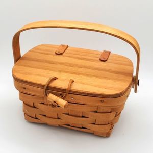 Longaberger Natural Brown Woven Basket Picnic Carrier